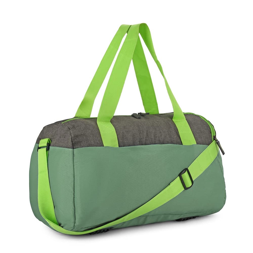 Side View of Green & Grey Duffle Bag – Sleek Profile with Adjustable Shoulder Strap