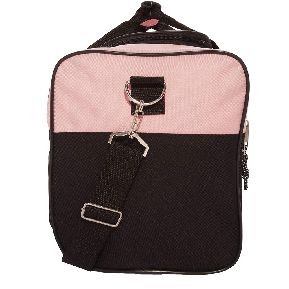 Side View of Pink & Black Duffle Bag – Spacious Zippered Side Compartment